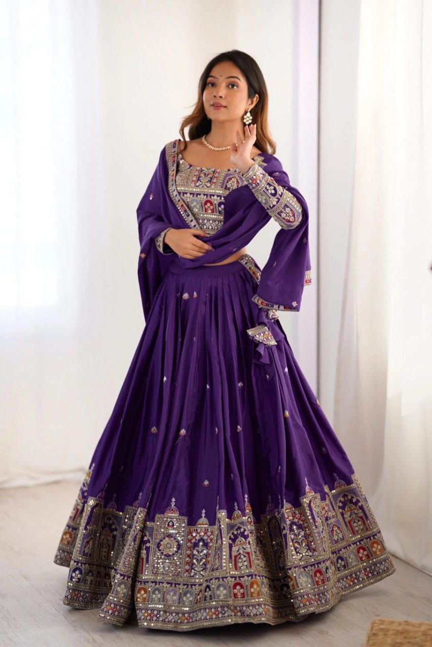 Women’s Purple Embroidered Lehenga Choli with Multicolor Sequence Work & Designer Dupatta | Wedding, Party & Festive Wear