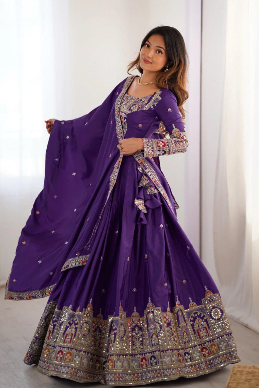Women’s Purple Embroidered Lehenga Choli with Multicolor Sequence Work & Designer Dupatta | Wedding, Party & Festive Wear