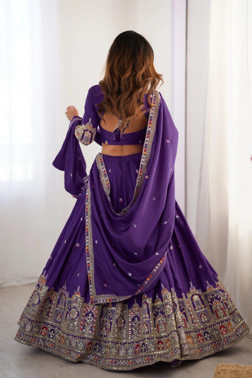 Women’s Purple Embroidered Lehenga Choli with Multicolor Sequence Work & Designer Dupatta | Wedding, Party & Festive Wear