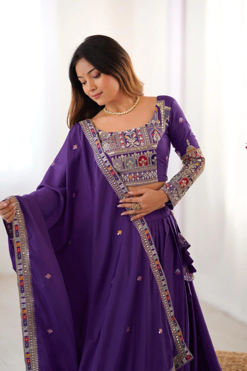Women’s Purple Embroidered Lehenga Choli with Multicolor Sequence Work & Designer Dupatta | Wedding, Party & Festive Wear