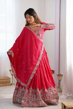 Women’s Red Embroidered Lehenga Choli with Multicolor Sequence Work & Designer Dupatta | Wedding, Party & Festive Wear