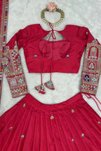 Women’s Red Embroidered Lehenga Choli with Multicolor Sequence Work & Designer Dupatta | Wedding, Party & Festive Wear