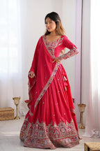 Women’s Red Embroidered Lehenga Choli with Multicolor Sequence Work & Designer Dupatta | Wedding, Party & Festive Wear