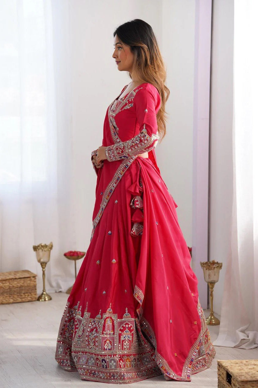 Women’s Red Embroidered Lehenga Choli with Multicolor Sequence Work & Designer Dupatta | Wedding, Party & Festive Wear