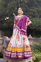 Women's Purple & White Tusser Silk Lehenga Choli with Floral Print, Foil Work & Gotta Patti Dupatta | Designer Festive & Wedding Wear