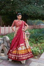 Women's Red & White Tusser Silk Lehenga Choli with Floral Print, Foil Work & Gotta Patti Dupatta | Designer Festive & Wedding Wear
