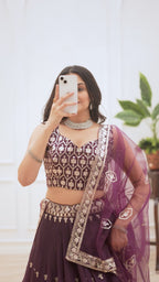 Women's Wine Purple Ombre Heavy Embroidered Lehenga Choli with Soft Net Dupatta | Designer Wedding, Reception, Engagement & Party Wear Lehenga Set