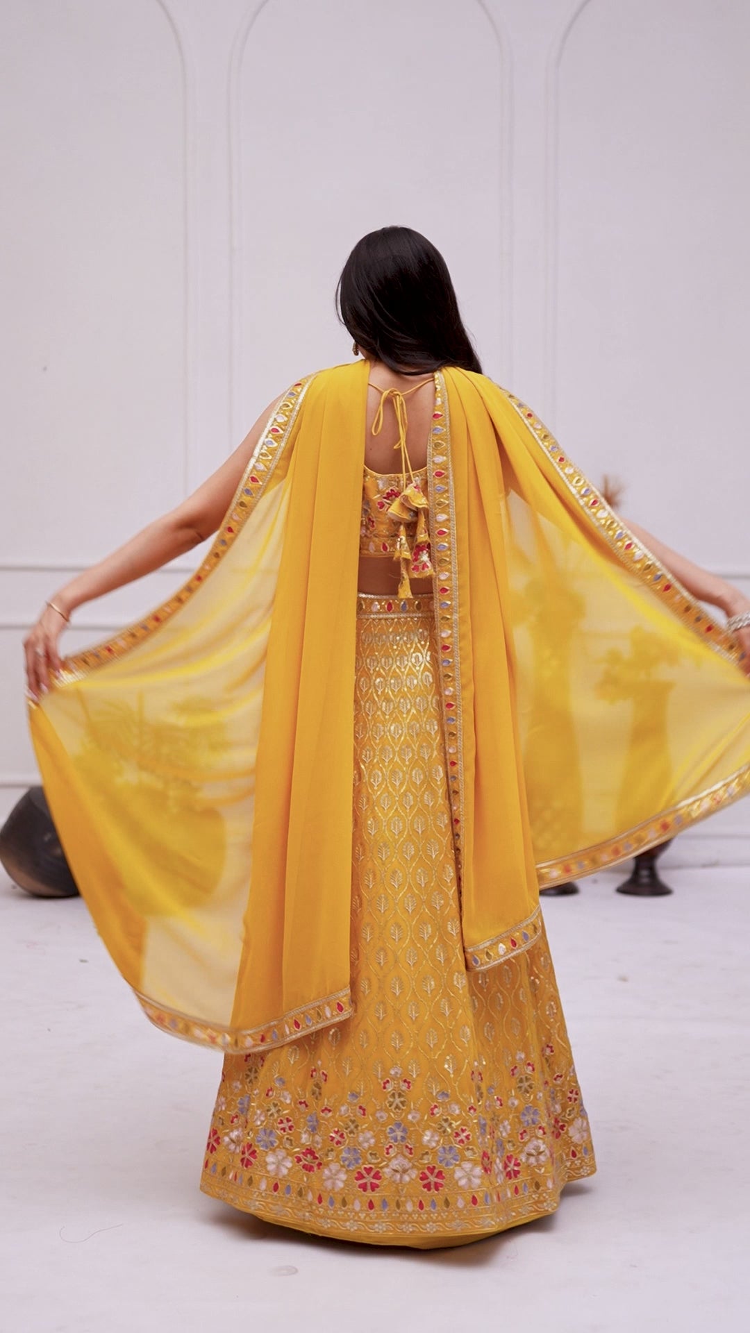 Women's Mustard Yellow Fox Georgette Embroidered Lehenga Choli with Dupatta | Wedding & Festive Wear