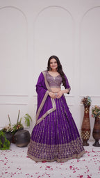 Women's Purple Heavy Vichitra Silk Embroidered Lehenga Choli with Dupatta | Designer Wedding, Reception & Festive Wear