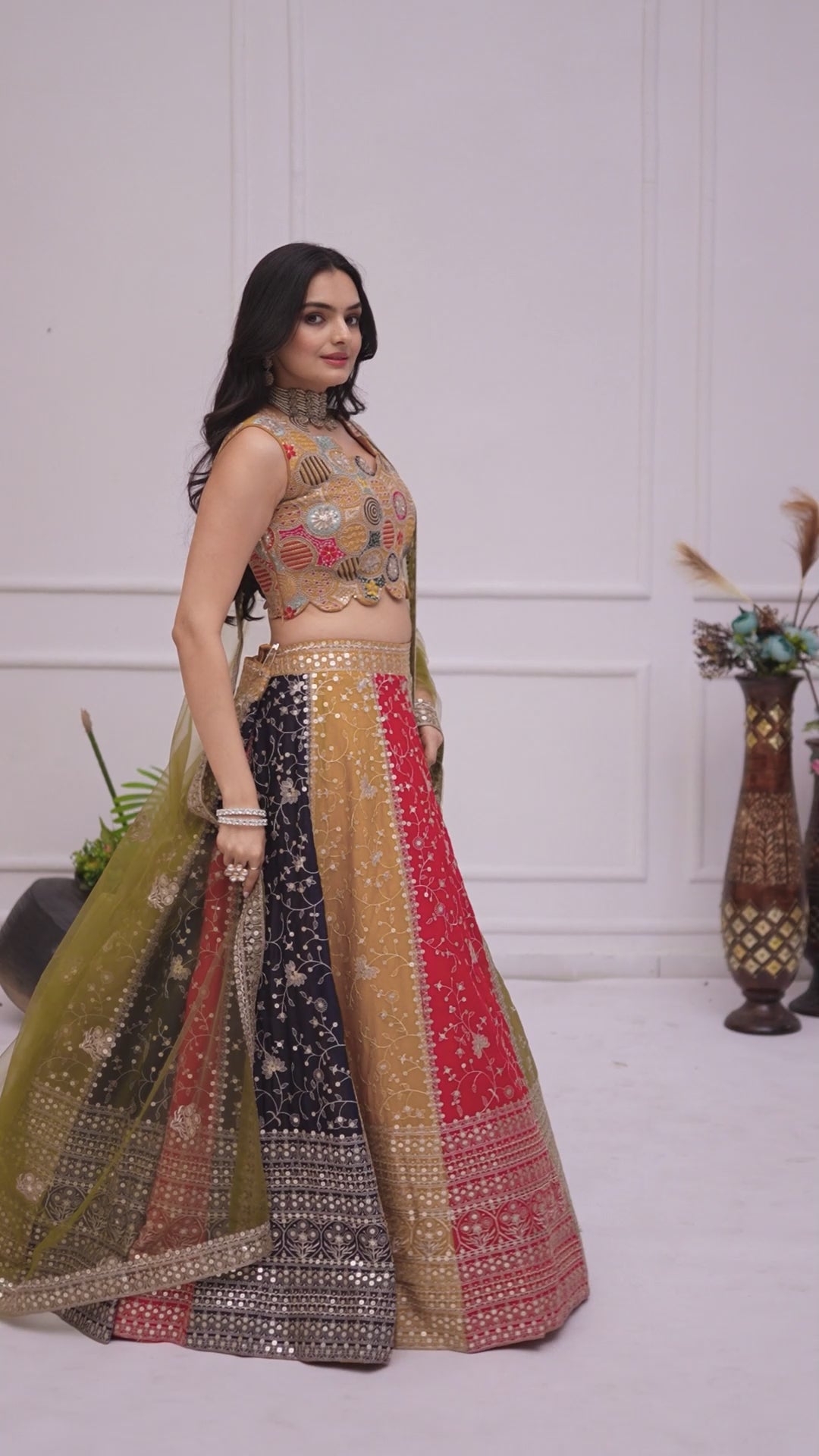 Women's Multicolor Heavy Embroidered Semi-Stitched Lehenga Choli with Soft Net Dupatta | Designer Wedding, Navratri, Garba, Reception & Party Wear Lehenga Set