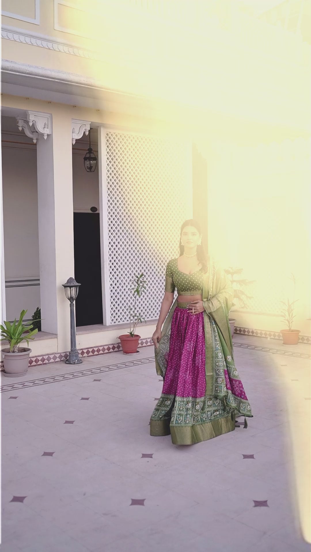 Women's Green & Magenta Designer Lehenga Choli with Traditional Print, Jacquard Border & Dupatta | Festive & Wedding Wear