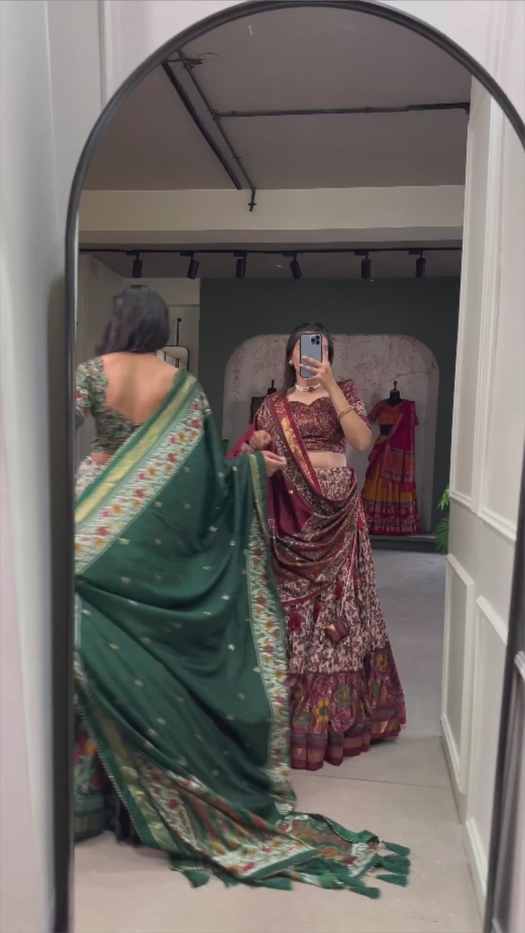Women's Green Tusser Silk Floral Printed Lehenga Choli with Foil Work & Gotta Patti Dupatta | Designer Wedding, Festive, Navratri & Party Wear