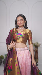 Women's Pink Jacquard Lichi Silk Lehenga Choli with Purple Paithani Style Dupatta | Traditional Wedding, Festive & Party Wear