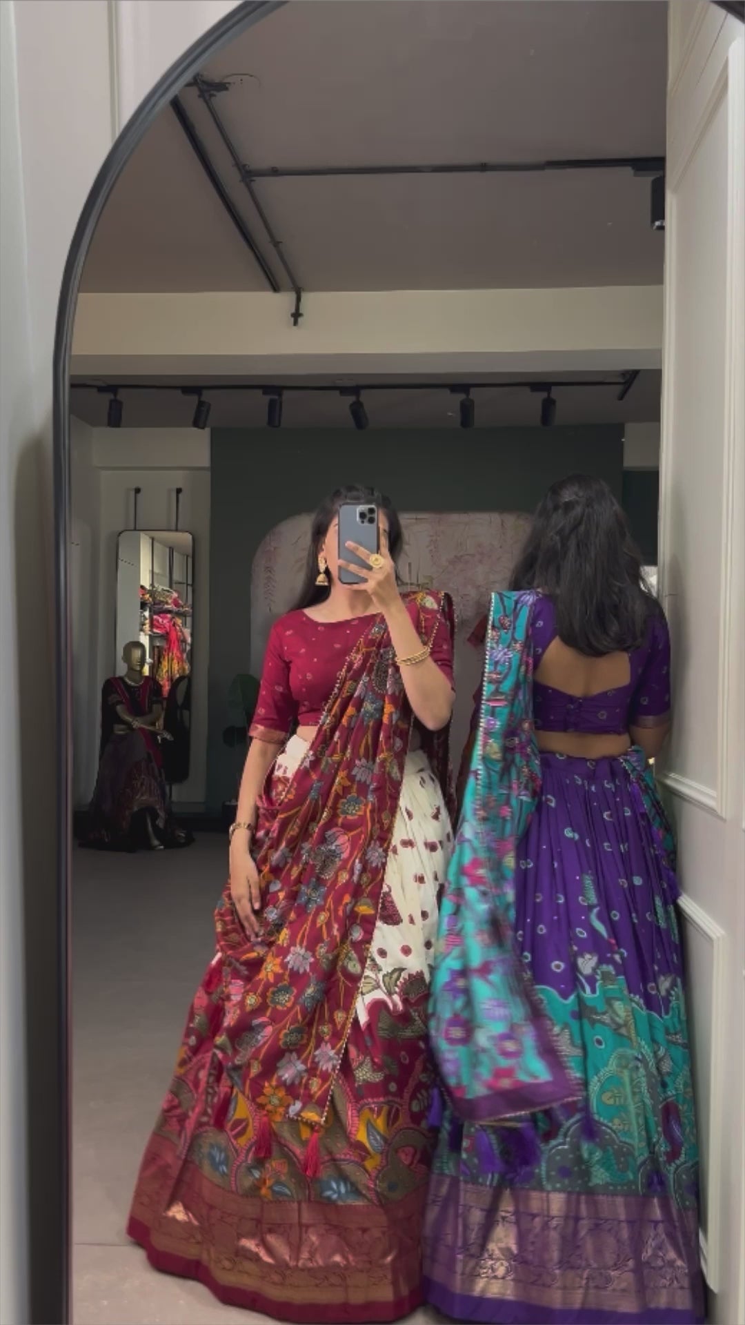 Women's Maroon & White Tusser Silk Floral Printed Lehenga Choli with Foil Work & Gotta Patti Dupatta | Designer Festive, Wedding & Party Wear
