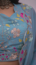 Women's Firozi Floral Embroidered Semi-Stitched Lehenga Choli with Embroidered Georgette Dupatta | Designer Wedding, Reception, Engagement & Party Wear Lehenga Set