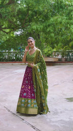 Women's Wine & Olive Green Heavy Lichi Fabric Stitched Lehenga Choli with Jacquard Border Dupatta | Traditional Printed Wedding, Navratri & Festive Wear