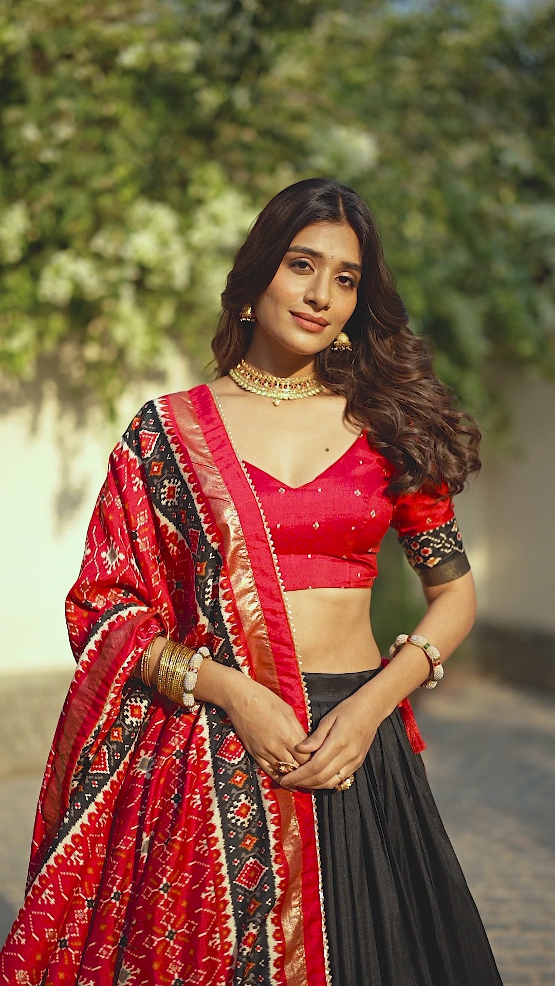 Women's Black Tusser Silk Floral Printed Lehenga Choli with Foil Work & Gotta Patti Dupatta | Designer Festive, Wedding & Party Wear