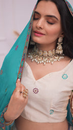 Women's Cream Heavy Chinon Silk Embroidered Lehenga Choli with Matching Dupatta | Designer Wedding, Reception, Engagement, Festive & Party Wear Lehenga Set