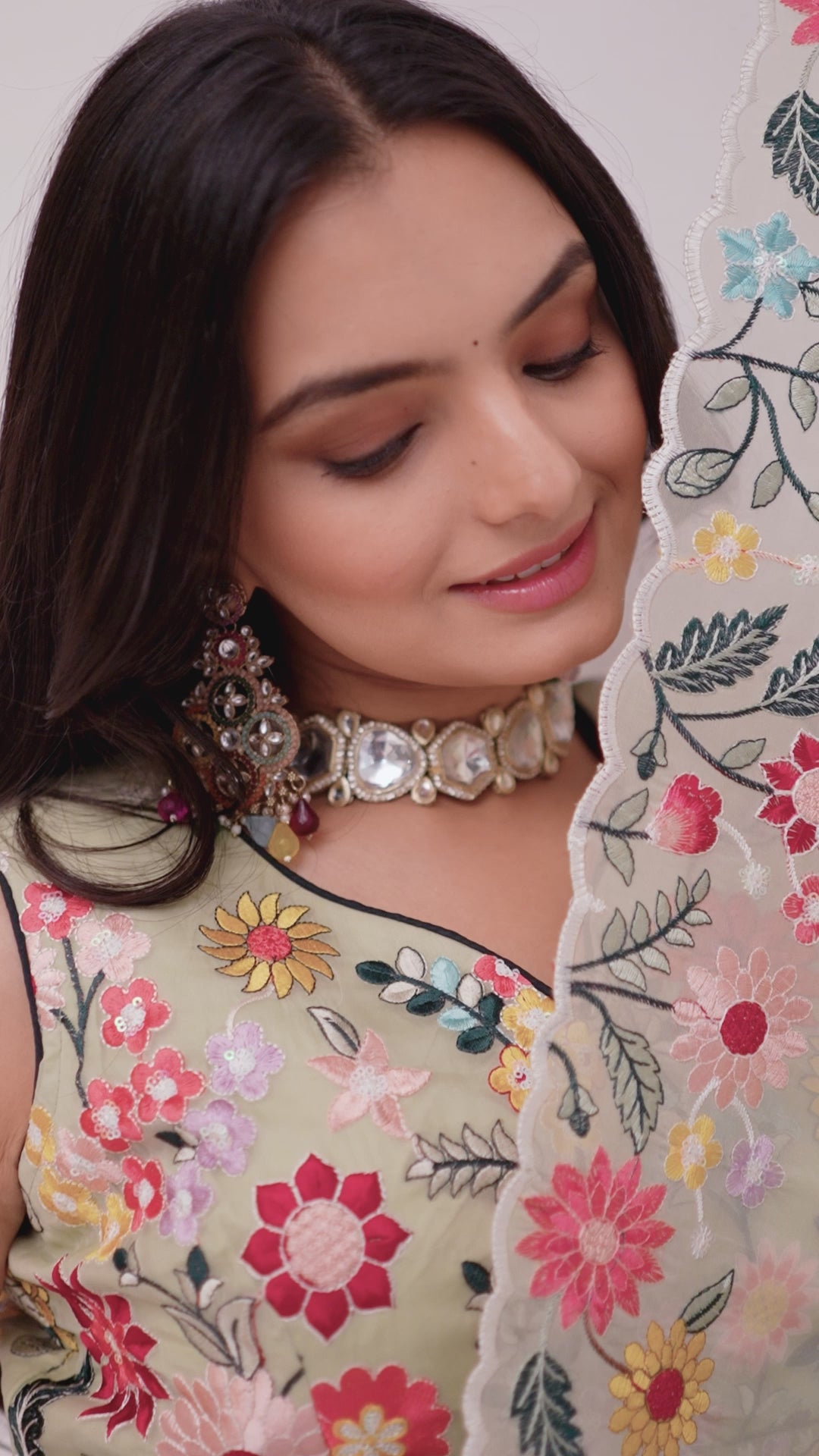 Women's Pastel Green Crystal Embroidered Lehenga Choli with Dupatta | Wedding & Festive Wear
