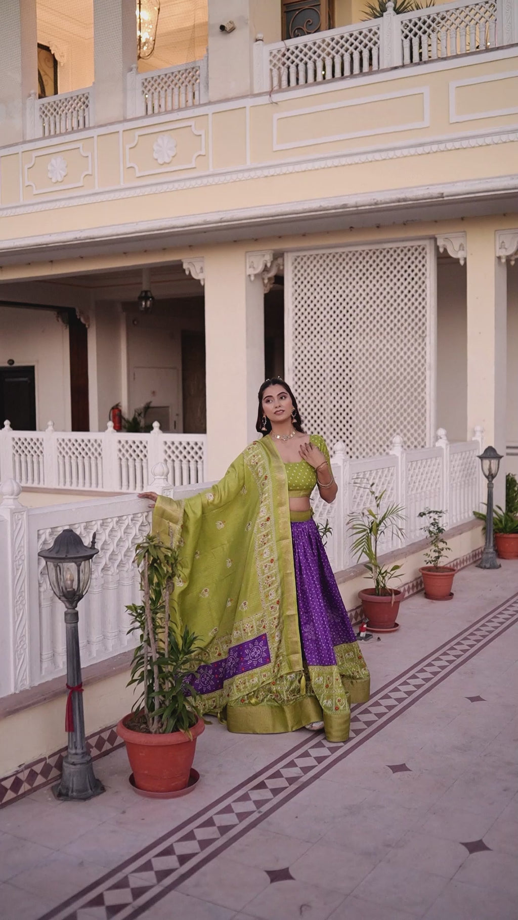 Women's Green & Purple Designer Lehenga Choli with Traditional Print, Jacquard Border & Dupatta | Festive & Wedding Wear