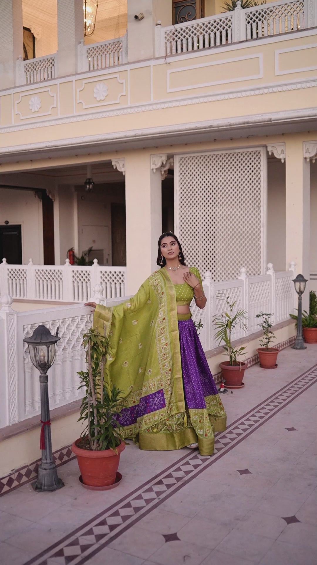 Women's Green & Purple Designer Lehenga Choli with Traditional Print, Jacquard Border & Dupatta | Festive & Wedding Wear