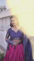 Women's Pink & Navy Blue Designer Lehenga Choli with Traditional Print, Printed Border & Elegant Dupatta | Festive & Wedding Wear
