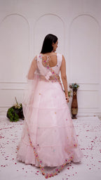 Women's Baby Pink Star Fox Georgette Embroidered Lehenga Choli with Dupatta | Wedding & Festive Wear
