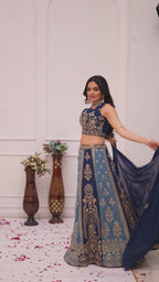 Women's Teal Blue Fox Georgette Embroidered Lehenga Choli with Dupatta | Designer Wedding, Reception & Festive Wear