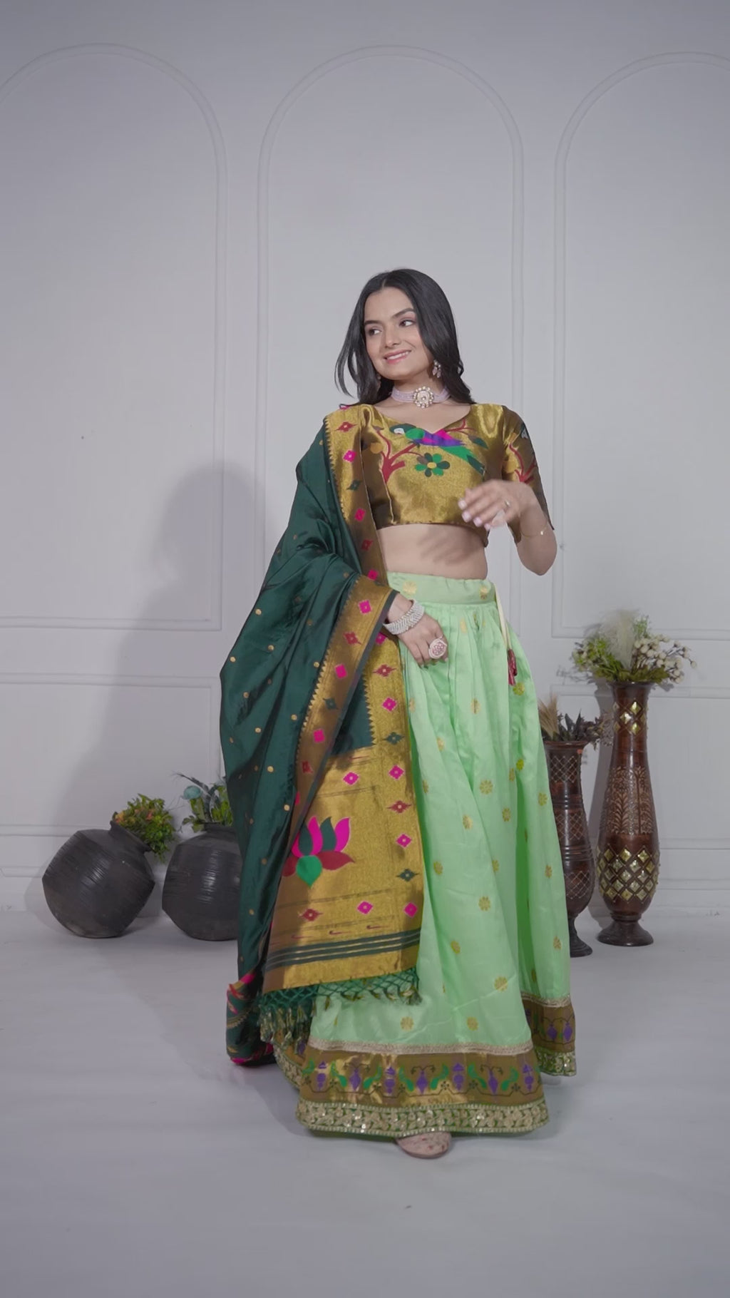 Women's Mint Green Jacquard Lichi Silk Lehenga Choli with Zari Woven Dupatta | Traditional Wedding, Festive & Party Wear