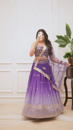 Women's Purple Ombre Heavy Embroidered Lehenga Choli with Soft Net Dupatta | Designer Wedding, Reception, Engagement & Party Wear Lehenga Set
