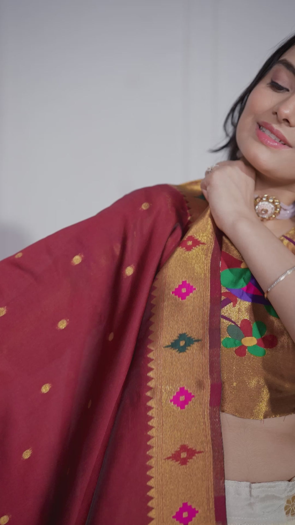 Women's Off White Jacquard Lichi Silk Lehenga Choli with Maroon Paithani Style Dupatta | Traditional Wedding, Festive & Party Wear
