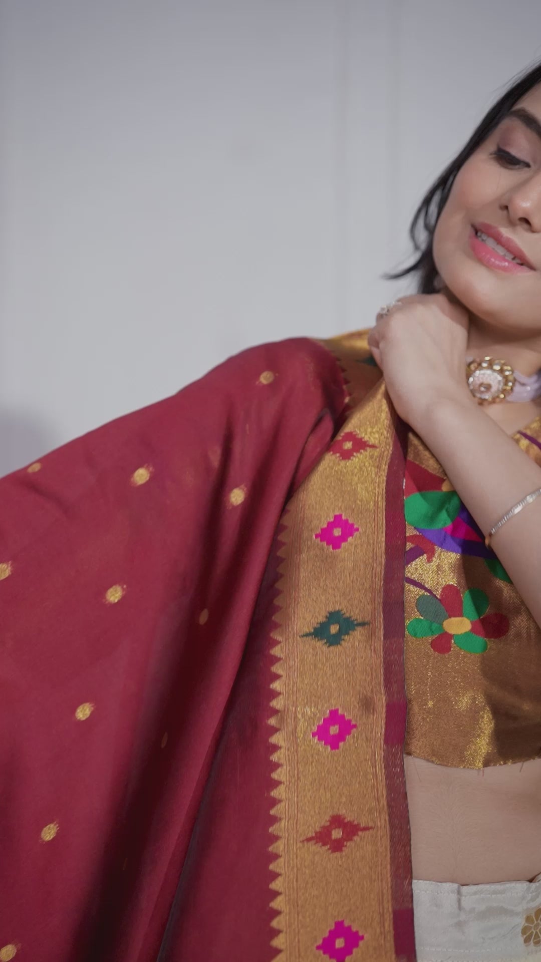 Women's Off White Jacquard Lichi Silk Lehenga Choli with Maroon Paithani Style Dupatta | Traditional Wedding, Festive & Party Wear