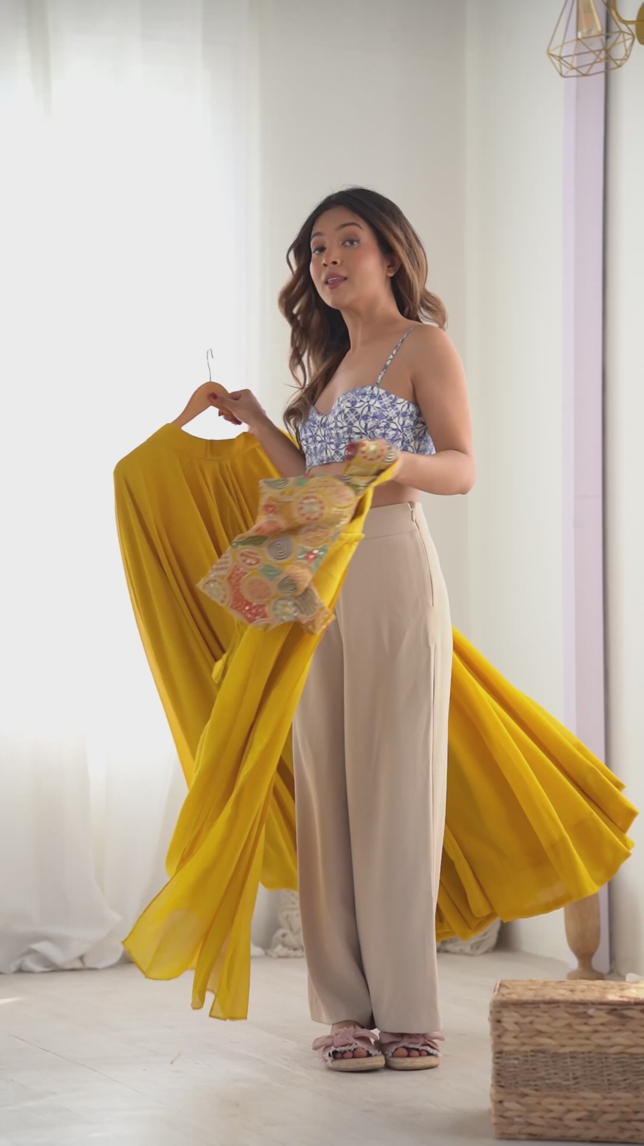 Women's Mustard Yellow Georgette Lehenga Choli with Printed Blouse & Dupatta | Flared Festive & Wedding Wear