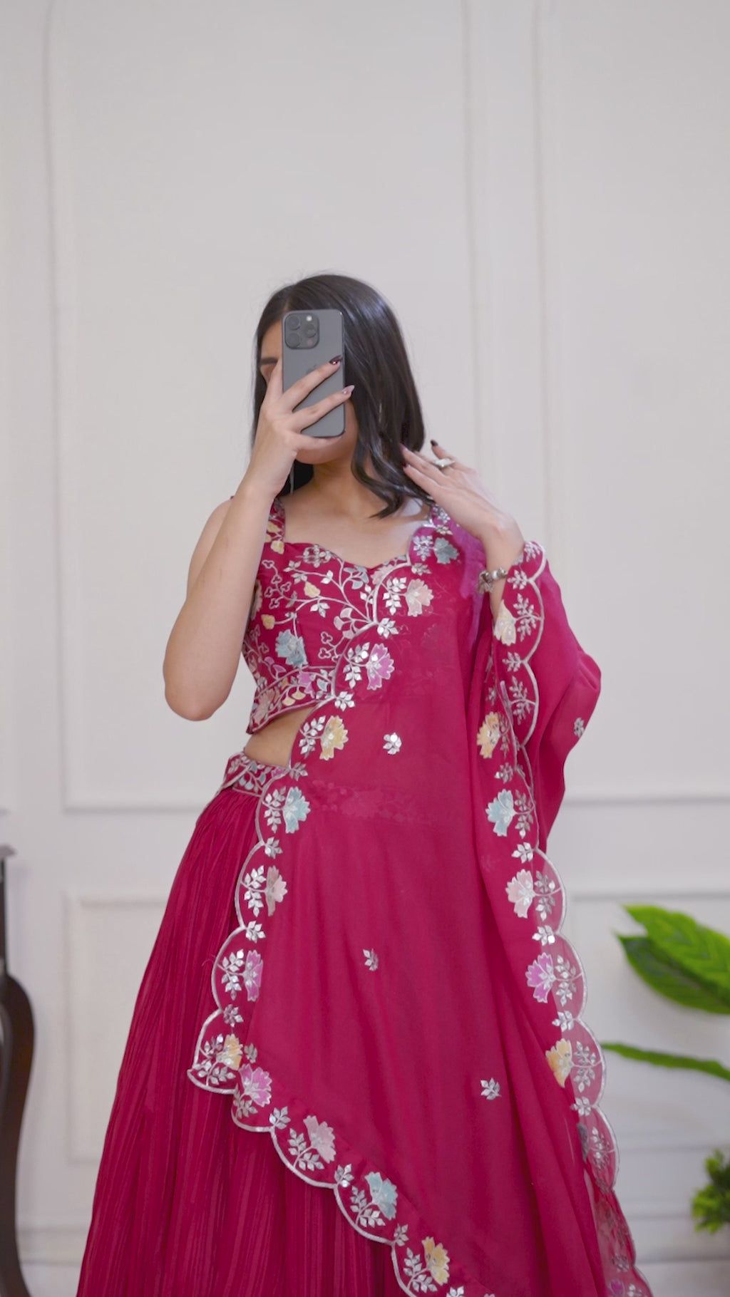 Women's Wine Star Fox Georgette Embroidered Lehenga Choli with Dupatta | Designer Party Wear, Wedding, Reception, Engagement & Festive Lehenga Set